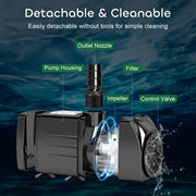 GROWNEER 550GPH Submersible Pump 30W Fountain Aquarium Water Pump | 2000L/H, with 7.2ft High Lift, 3 Nozzles for Fish Tank, Pond, Hydroponics, Statuary, Pool, Water feature, 5.9ft Power Cord