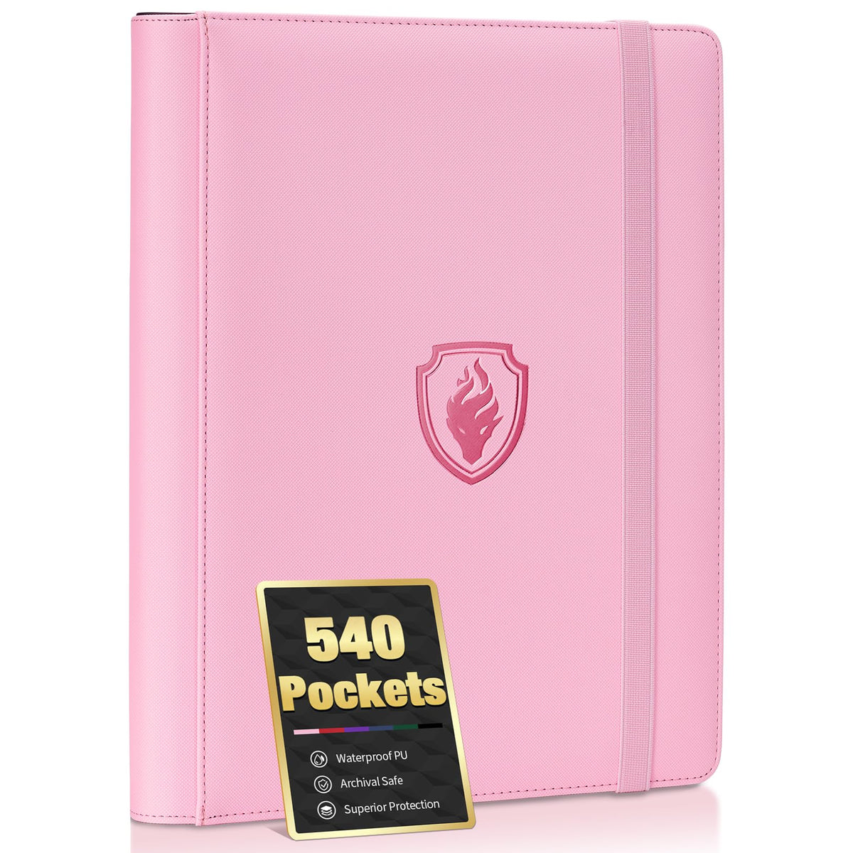 Premium 9 Pocket Card Binder for 540 Card, Fabmaker PU Trading Card Binder | Sturdy Card Collection Album, Side-Loading, Sleek Card Holder Folders for Game Cards & Sports Cards, Pink