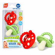 RaZbaby Soft Silicone Infant & Baby 3M+ Teether Toy Massaging Bristles Teething Relief Pacifier - Soothes Sore Gums - Hands-Free & Easy-to-Hold Chompy Teether, BPA Free (RED/Green)
