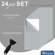 QIKSION 24 Pcs Puzzle Saver Sheets, Puzzle Glue Sheets for 1000-3000 Pieces | Preserve & Frame 4 x 1000 Pieces Jigsaw Puzzles, No Messy Glue, 14.8" x 7"