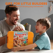 Klever Kits JOVA Construction Sensory Bin for Kids with Glow in The Dark Stones, Sandbox with Lid Castle Building kit, Preschool Learning Activities Gifts for Boys Girls Age 3+