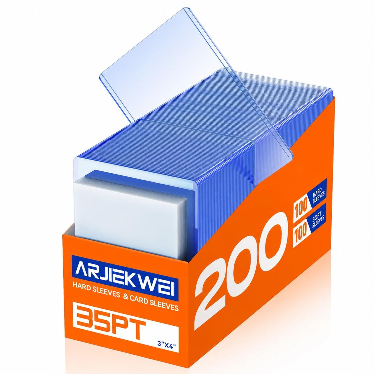 200 Card Sleeves Hard Plastic, 3" × 4" Rigid Card Holder for Trading Cards | 35pt Baseball Card Protectors, Trading Card Top Cases for Sports PKM MTG Game Cards (100 Hard Sleeves + 100 Soft Sleeves)
