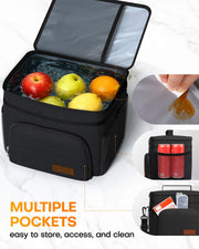 HOTOR Insulated Lunch Box Men Women Leak-Proof Cooler Lunch Bag 9L | 4 Pockets, Adjustable Strap, Ideal for Work, Picnic, Travel, Camping, Gift, Black
