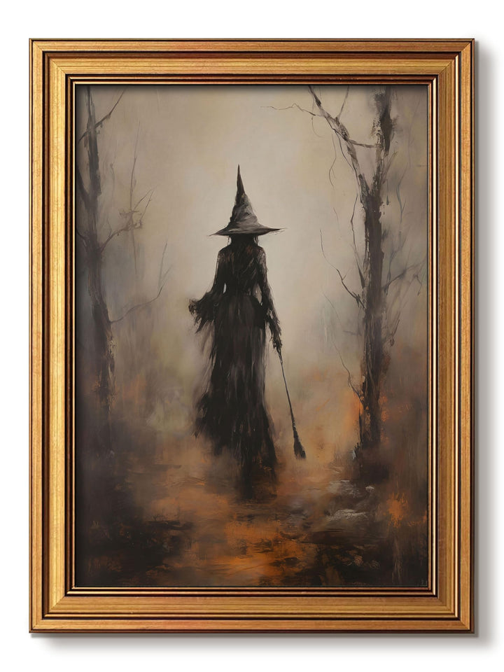 Gold Framed Halloween Wall Art, Vintage Witch Pictures Wall Decor | Spooky Forest Canvas Prints, Gothic Dark Academia Paintings Artwork for Halloween Living Room Bedroom 8x10 Inch