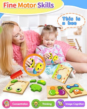 Bekayshad Wooden Puzzles for Toddlers 1-3, Montessori Toys for 1 2 Year Old | Toddler Puzzles, 1 2 Year Old Boy Girl Birthday Gifts, 6 Pack Animal Shape Jigsaw Puzzles, Learning Educational Preschool Toy