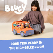 Bluey Big Heeler 4WD Toy Car, Bingo & Chilli Plush Buddies | Mega-sized car with opening hood storage & sticker sheet; Bluey toys for kids ages 3+, Amazon Exclusive