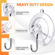 KORCCI Suction Cup Hooks 12Pack - Max Load 10LB, 1.77Inch Clear Medium Suction Cups, No Trace, Reusable & Removable, Stainless Steel Hooks, for Tile, Glass, Window, Shower, Kitchen, Bathroom