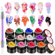 SAVILAND Non-Sticky 3D Sculpting Gel for Nail Art, 12 Colors Black White | No-Wipe, For Hand Carving 3D Art Design, Plant-Based Formula, Soak-Off, With Dual-End Sculpture Pen, Home and Salon Use