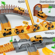 TGJH Construction Race Car Track Set for Kids - Flexible Engineering Toys with 2 Electric Cars, Birthday Gift for 3 4 5 6 7 Year Old Boys, DIY Road Games Playset with 220+ PCS