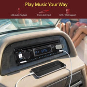 Pyle Marine Radio Stereo Receiver with Bluetooth MP3 Player - Single DIN Boat Audio System, AM/FM Tuner, USB/AUX Input, 30 Preset Stations, Hands-Free Calling, 300W Max Power for Marine and Boat Use
