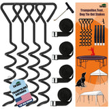 EURMAX USA 4-Pack Windproof Trampoline Stakes Anchor Kit-Steel Corkscrew Anchor,Heavy Duty Tie Down Kit with T-Hook&Reinforced Safety Straps,Secure Weatherproof Protection for Trampoline,Tent&Playset