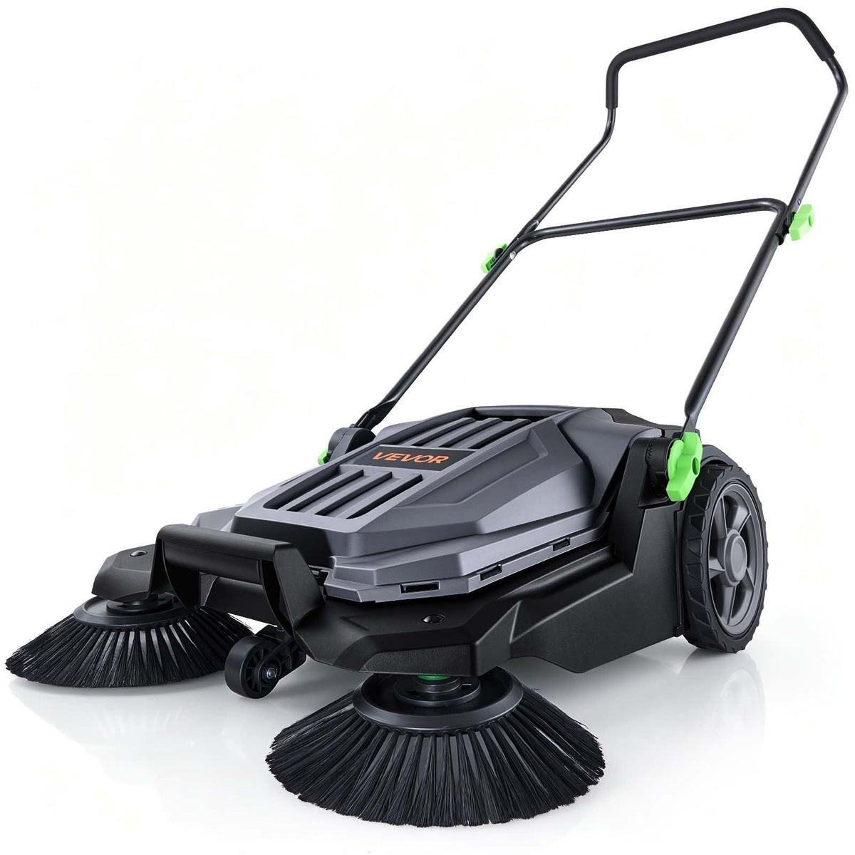 VEVOR Walk-Behind Hand Push Floor Sweeper with 25.6" Sweeping Width | Non-Electric, 5-Gallon Waste Container, Angle & Height Adjustable Folding Handle, Manual Floor Sweeper for Walkway Yard Patio