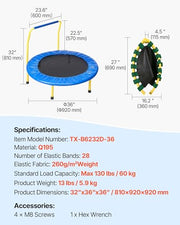 VEVOR 36"/55"/60" Trampoline for Kids with Enclosure Net & Safety Pad Adjustable Gymnastics Bar & Toys with ASTM CPC Certified Indoor/Outdoor Trampoline for Kids Age 3-12 + Birthday Gift