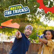 CrunchLabs by Mark Rober, Turbo Trick Paper Airplane, Fold, Launch, Fly | Launcher kit with 5 flight designs, 3 power bands, and QR how-to videos for experimenting with airplanes