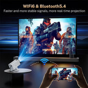 Built-in Apps 1080P 4K Support Mini Projector with Android 14, Phone Remote | Portable Smart Projector with WiFi 6 and Bluetooth 5.4 for Bedroom Auto Keystone Compatible with Netflix/iOS/HDMI/TV Stick X1