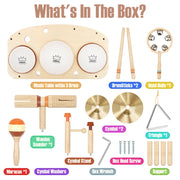 Vanplay Kids Drum Set, Montessori Toys for 2 3 Year Old Boy Girl Gifts | 11 in 1 Wooden Musical Instruments for Toddlers, Musical Activity Table, Explore Music & Rhythm, Christmas Birthday Gift