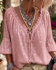 V-Neck Flare Sleeve Blouse