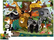 Crocodile Creek 36-Piece Jigsaw Floor Puzzle - Fun Floor Puzzles for Kids Ages 3-5 - Heavy-Duty Shaped Box for Storage - Jungle Friends - 24" W x 18" H Finished
