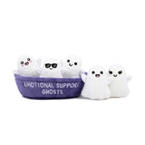 Emotional Support Ghosts, Cuddly Stuffed Animals by Relatable | Halloween Ghost Plush Toys & Cute Stuff, Halloween Gifts for All Ages, Includes 5 Plushies with Basket
