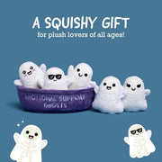 Emotional Support Ghosts, Cuddly Stuffed Animals by Relatable | Halloween Ghost Plush Toys & Cute Stuff, Halloween Gifts for All Ages, Includes 5 Plushies with Basket
