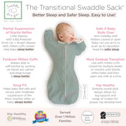 SwaddleDesigns Transitional Swaddle Sack, Cotton, Heathered Jadeite, 0-3mo | Arms Up Half-length Sleeve Partially Suppress Moro reflex, Most Gradual Transition Swaddle for Newborn, Safe for Rolling Baby