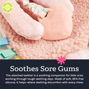 Itzy Ritzy Lovey Including Teether, Teething Relief, 0+ Months (Pink Bunny) | Baby Lovey with Soft Sherpa, Plush Minky, Silicone Teether, Crinkle Sounds, Textured Ribbons, and Interactive Dangle Arms