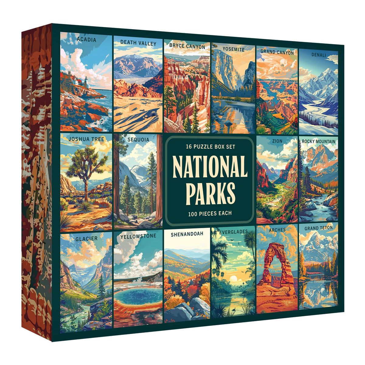 RoseArt - National Parks Jigsaw Puzzle Box Set - 16 Mini Puzzles, 100 Pieces Each - Colorful Puzzle Gift Set for Adults