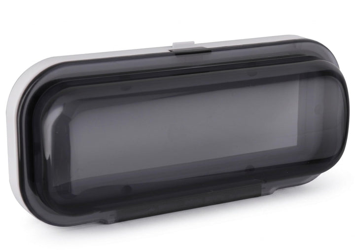 Pyle Water Resistant Marine Stereo Cover - Smoke Colored Heavy Duty Boat Radio Protector Shield with Flip-up Door & Spring Loaded Release - Mounting Gasket Included - PLMRCW1