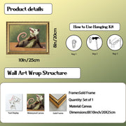 Gold Framed Funny Opossum Wall Art, Whimsical Possum Wall Decor Painting Cute Animal Poster Canvas Prints Picture for Bedroom Living Room 8x10 inch