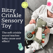 Itzy Ritzy Bitzy Crinkle Sensory Toy with Teething Toy, 0+ Months, Dinosaur