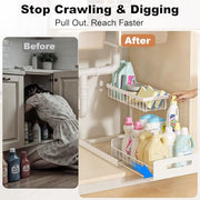 REALINN Under Sink Organizer, L-Shaped 2 Tier Pull Out Cabinet Organizer | Slide Out Under Cabinet Storage, For Kitchen and Bathroom, Metal Under Sink Storage with Sliding Drawer, 50 lbs, White 2 Pack