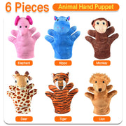 6 PCS Hand Puppets Set Animal Plush Puppet | Storytelling Teaching Toys for Kids Classroom Shows Birthday Party Favor Supplies Elephant Tiger Giraffe Monkey Lion Hippo