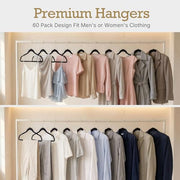 HOUSE DAY Black Velvet Hangers 60 Pack, Premium Non Slip Clothes Hangers | Felt Hangers Slim Space Saving Hanger for Closet Organizer, Heavy Duty for Coat with 360° Rotating Silver Hook