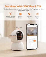 SensForge 2.5K Indoor Pan-Tilt Security Camera, 360° Dual-Band 2.4/5GHz Wi-Fi Camera for Home, Smart AI Human & Pet Detection, 64GB SD Card Included, Two-Way Talk, No Subscription Required (1, White)