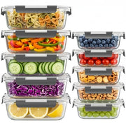 Dealusy 10 Sets 36 oz & 12 oz Glass Food Storage Containers with lids, Gray
