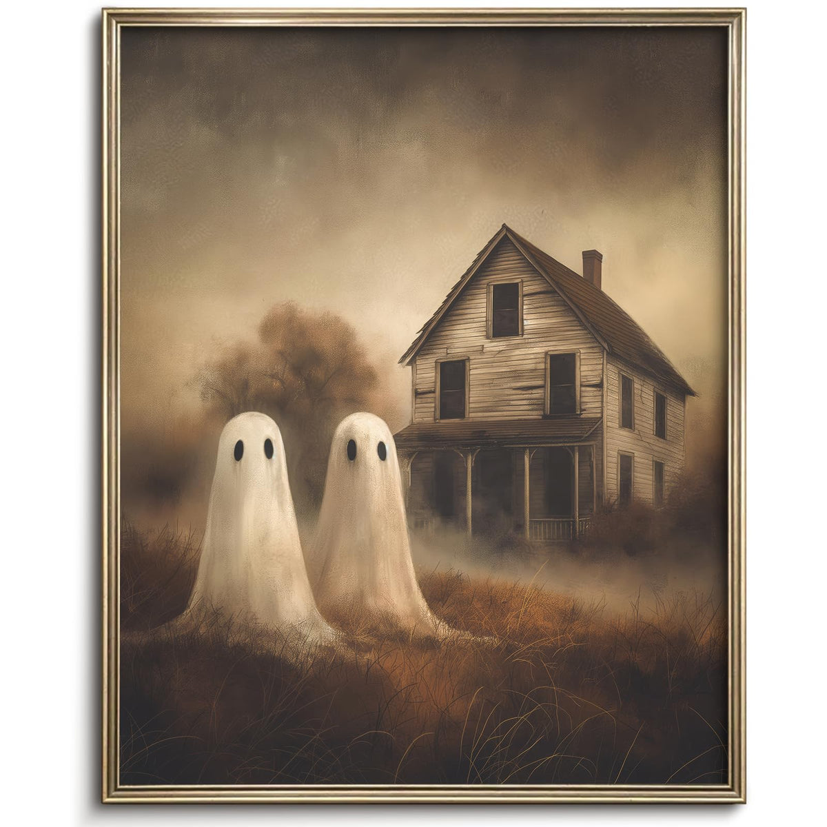 Vodefoad Retro Cute Ghost Decor Halloween Painting Spooky Silhouette Ghosts Haunted House Art Victorian Ghost Posters Pictures for Living Room, Bedroom, Bathroom, halloween Room decor - 8x10 Inch Unframed