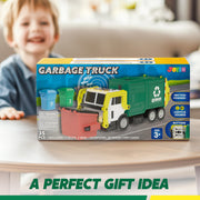JOYIN Large Friction Powered Garbage Truck Toy Set, Includes 1 Dumpster, 3 Trash Bins, and 30 Learning Cards for Kids, Boy Toys Birthday Gift, Green