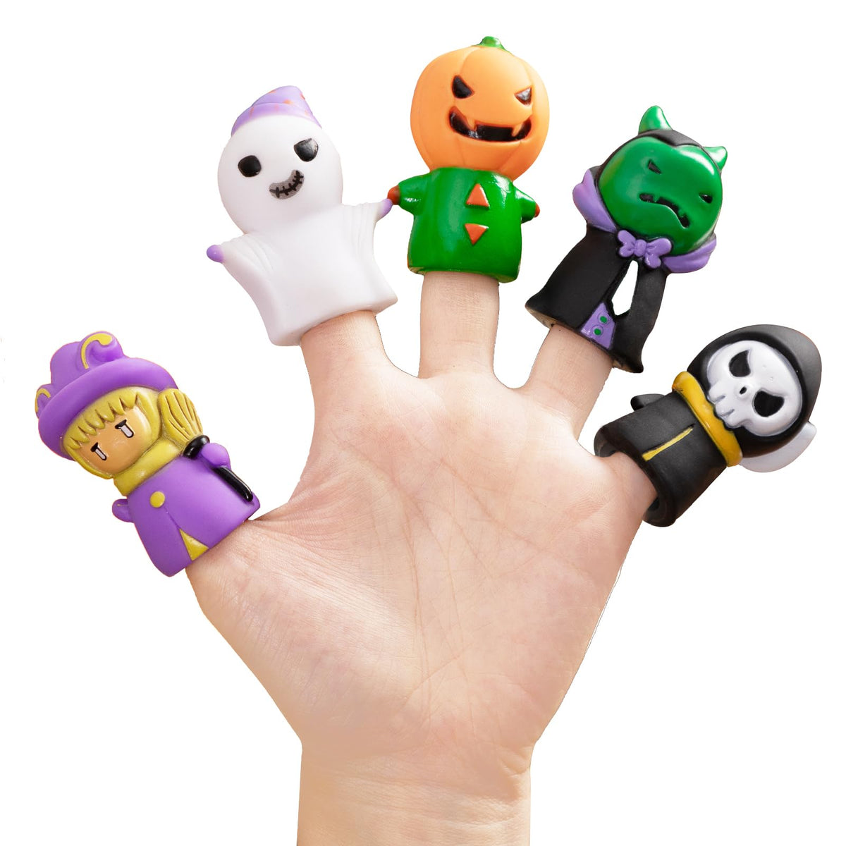 Jocomoni 5 Pieces Halloween Finger Puppets Toys for Kids Ghost Character Party Favors Goodie Bag Fillers