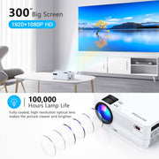Native 1080P Projector with WiFi 6 and Two-Way Bluetooth, Full HD Video Projector for Outdoor Movies, 300" Display Projector 4k Home Theater, Compatible with iOS/Android/PC/XBox/PS4/TV Stick/HDMI/USB