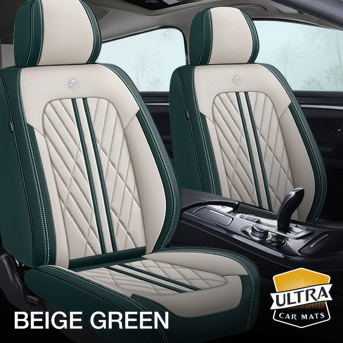 Beige & Green Car Seat Covers