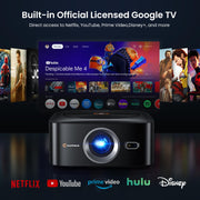 HAPPRUN 1500 ANSI 4K Decoding Outdoor Projector with Official Google TV | Smart Projector with WiFi and Bluetooth, Auto Focus & Keystone, Dolby Audio, Portable Home Theater for Indoor & Outdoor Movie