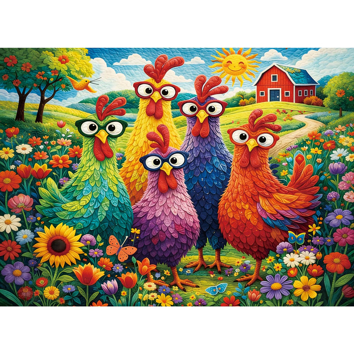 Puzzles for Adults 500 Pieces,Colorful Chicken Jigsaw Puzzle for Adults | Garden Farm Puzzle with Flowers,Rooster&Chickens,Patchwork Art Animals Puzzle for Seniors, Puzzle Lovers Gift Idea 20.5x15 in