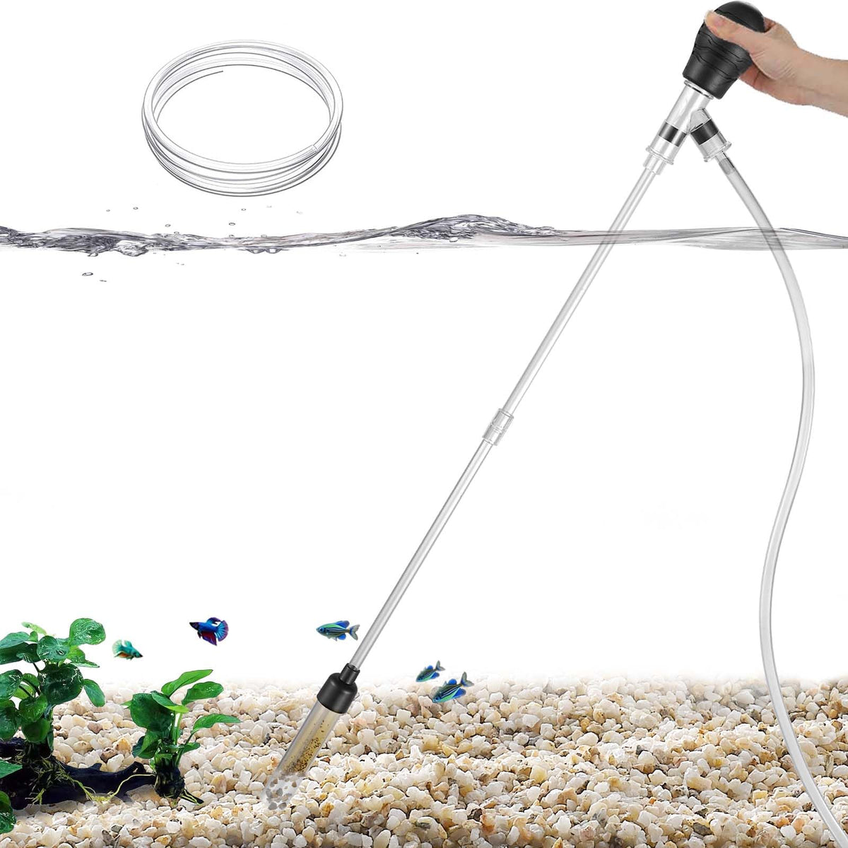 Carefree Fish Small Aquarium Gravel Vacuum Sand Cleaner Tank Water Changer | Silicone Squeeze Bulb,ABS Material Sturdy & Durable,6Ft Hose,(for 3~8Gal Tank) 2026 New Upgrade Version