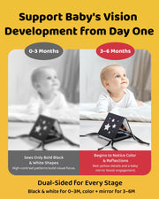 Infinno High Contrast Baby Book, Black and White, Tummy Time Mirror Toy | Newborn visual stimulation 0-6 months, Montessori sensory play, soft crinkle pages, folds flat,stands on a baby gym mat