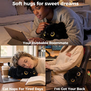 Mewaii Black Cat Plush Pillow Cute Plushies, Squishy & Huggable, 13 in | Cuddly Cat Stuffed Animal Pillow, Low-Shedding, PP Cotton Fill, Machine Washable, Desk Decor, Gift For Kids & Cat Lovers