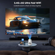[Built-in Apps] Mini Projector with Wifi and Bluetooth 1080P Supported | Portable Small Projector with Android 14, 180° Rotation/Manual Focus/Auto Keystone, Compatible with HDMI/USB/Smartphone