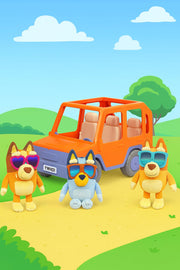 Bluey Big Heeler 4WD Toy Car, Bingo & Chilli Plush Buddies | Mega-sized car with opening hood storage & sticker sheet; Bluey toys for kids ages 3+, Amazon Exclusive