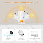 Mini Projector with Wifi and Bluetooth, Built-in App Portable Projector | Portable Projector 4K Support,Smart Video Projector with 210° Rotation,Compatible with iPhone/Android/Laptop/TV Stick