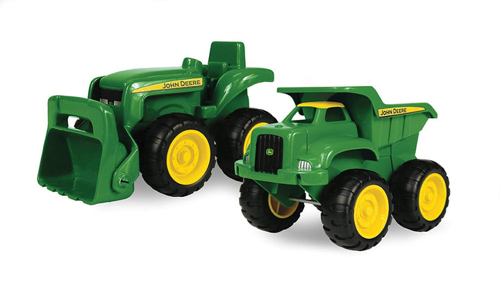 TOMY John Deere Sandbox Vehicle Set - Dump Truck and Tractor Toy - 6 Inch | Officially Licensed John Deere Toys, Working Front Loader, Summer Sandbox Toys, Plastic, 2 Count, Ages 18 Months+