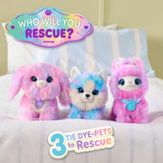 SCRUFFALUVS Tie-Dye Mystery Plush Toy, Wash to Reveal, Scruff a Luvs Pets | Includes deluxe pet carrier, comb, collar, and adoption certificate, animal plushies pretend play set, toddler toys 3+